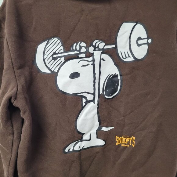 H&M Peanuts Snoopy Hoodie Brown Adult Small Mens Gym Strength Club Weights Gift - Picture 5 of 10